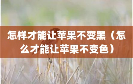 怎样才能让苹果不变黑（怎么才能让苹果不变色）