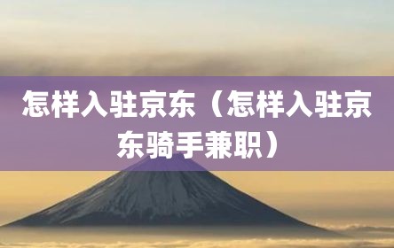 怎样入驻京东（怎样入驻京东骑手兼职）