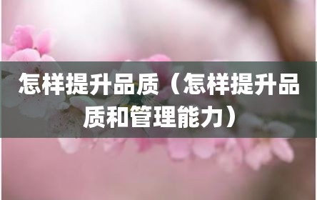 怎样提升品质（怎样提升品质和管理能力）