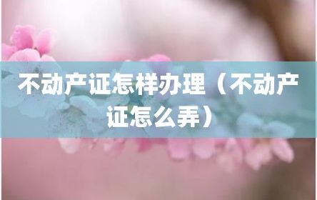 不动产证怎样办理（不动产证怎么弄）