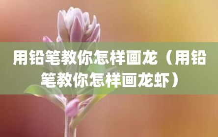 用铅笔教你怎样画龙（用铅笔教你怎样画龙虾）