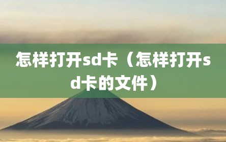 怎样打开sd卡（怎样打开sd卡的文件）
