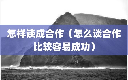 怎样谈成合作（怎么谈合作比较容易成功）