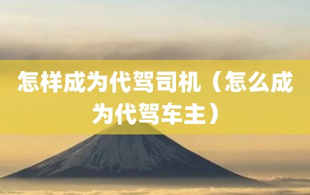 怎样成为代驾司机（怎么成为代驾车主）