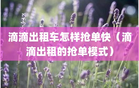 滴滴出租车怎样抢单快（滴滴出租的抢单模式）