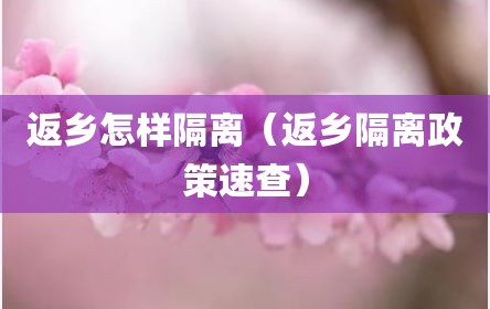返乡怎样隔离（返乡隔离政策速查）