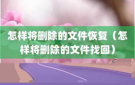 怎样将删除的文件恢复（怎样将删除的文件找回）