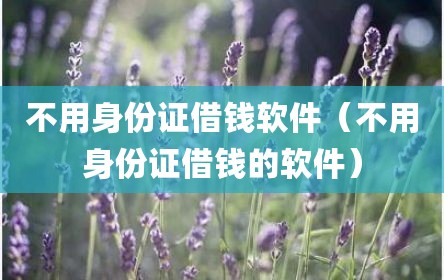 不用身份证借钱软件（不用身份证借钱的软件）