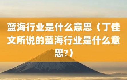 蓝海行业是什么意思（丁佳文所说的蓝海行业是什么意思?）