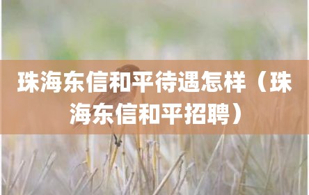 珠海东信和平待遇怎样（珠海东信和平招聘）