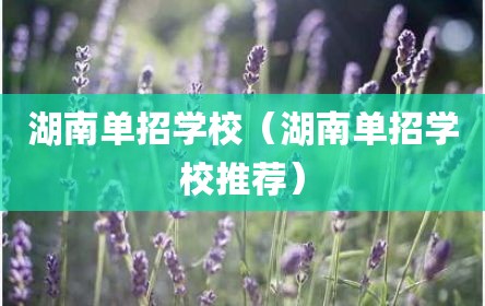 湖南单招学校（湖南单招学校推荐）