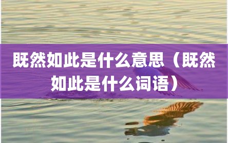 既然如此是什么意思（既然如此是什么词语）