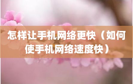 怎样让手机网络更快（如何使手机网络速度快）