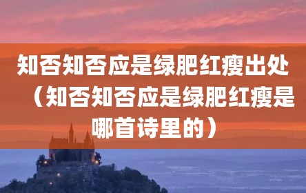 知否知否应是绿肥红瘦出处（知否知否应是绿肥红瘦是哪首诗里的）