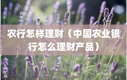 农行怎样理财（中国农业银行怎么理财产品）