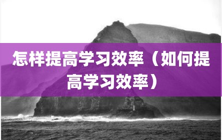 怎样提高学习效率（如何提高学习效率）