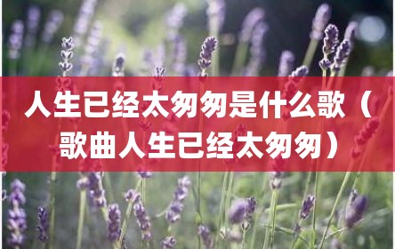人生已经太匆匆是什么歌（歌曲人生已经太匆匆）