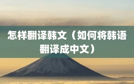 怎样翻译韩文（如何将韩语翻译成中文）