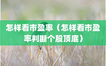 怎样看市盈率（怎样看市盈率判断个股顶底）