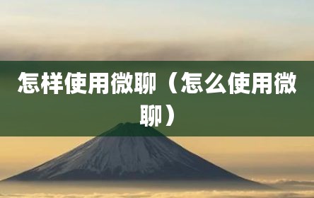 怎样使用微聊（怎么使用微聊）