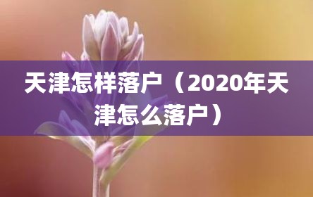 天津怎样落户（2020年天津怎么落户）