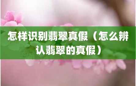 怎样识别翡翠真假（怎么辨认翡翠的真假）
