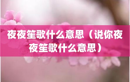 夜夜笙歌什么意思（说你夜夜笙歌什么意思）