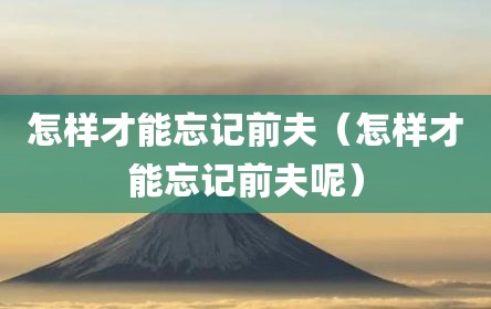 怎样才能忘记前夫（怎样才能忘记前夫呢）