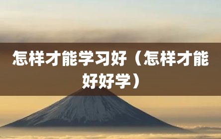 怎样才能学习好（怎样才能好好学）