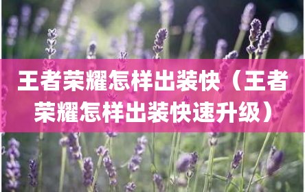 王者荣耀怎样出装快（王者荣耀怎样出装快速升级）