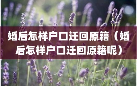 婚后怎样户口迁回原籍（婚后怎样户口迁回原籍呢）