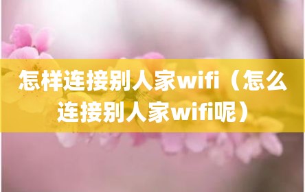 怎样连接别人家wifi（怎么连接别人家wifi呢）