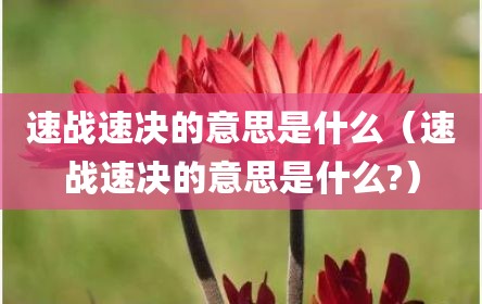 速战速决的意思是什么（速战速决的意思是什么?）