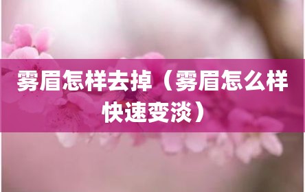 雾眉怎样去掉（雾眉怎么样快速变淡）