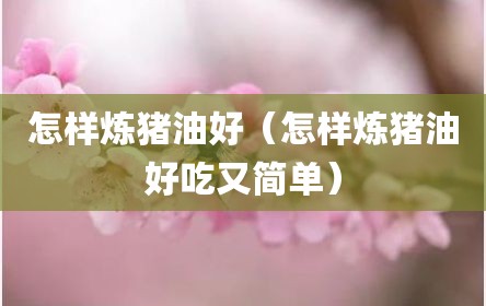 怎样炼猪油好（怎样炼猪油好吃又简单）