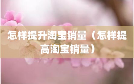 怎样提升淘宝销量（怎样提高淘宝销量）