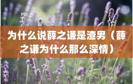 为什么说薛之谦是渣男（薛之谦为什么那么深情）