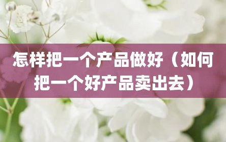怎样把一个产品做好（如何把一个好产品卖出去）