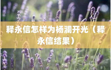 释永信怎样为杨澜开光（释永信结果）