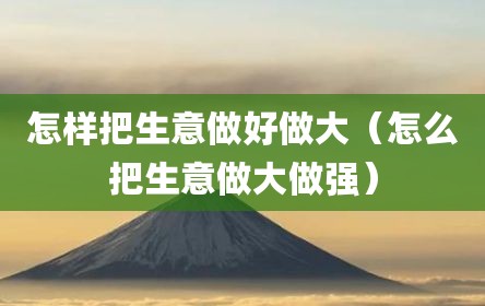 怎样把生意做好做大（怎么把生意做大做强）