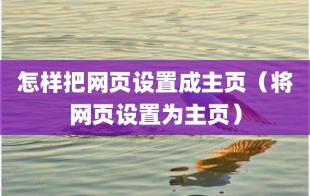 怎样把网页设置成主页（将网页设置为主页）
