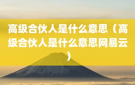 高级合伙人是什么意思（高级合伙人是什么意思网易云）