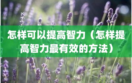 怎样可以提高智力（怎样提高智力最有效的方法）