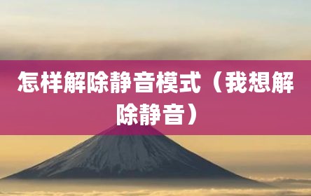 怎样解除静音模式（我想解除静音）