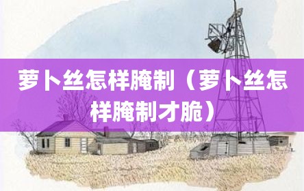萝卜丝怎样腌制（萝卜丝怎样腌制才脆）