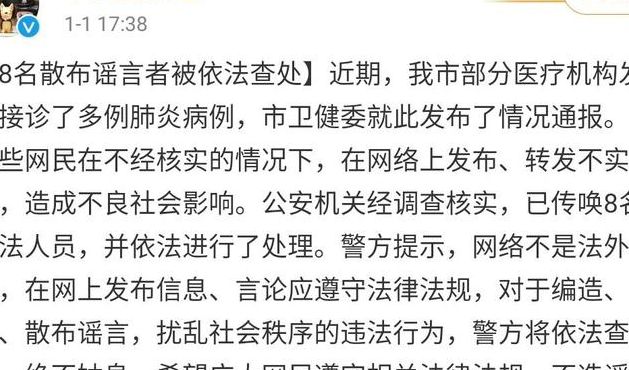 武汉发现不明原因肺炎（武汉发现不明原因肺炎8名造谣者）