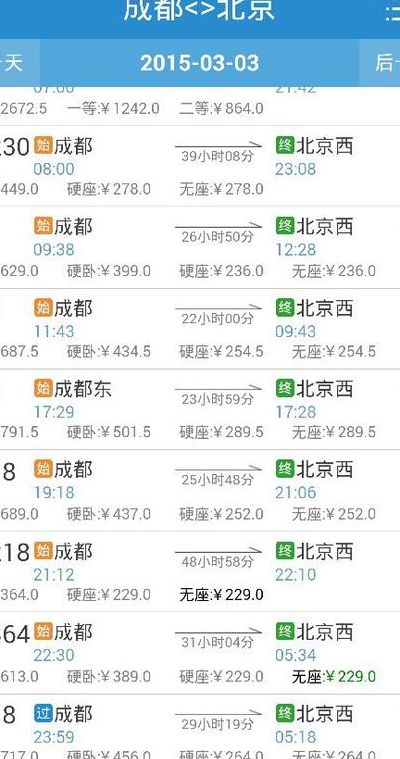 成都到北京火车时刻表（成都到北京火车时刻表卧铺）