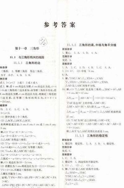 数学专页（数学专页八年级上册答案人教版）