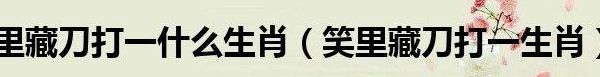 笑里藏刀打一最佳生肖（笑里藏刀打一最佳生肖2023年）