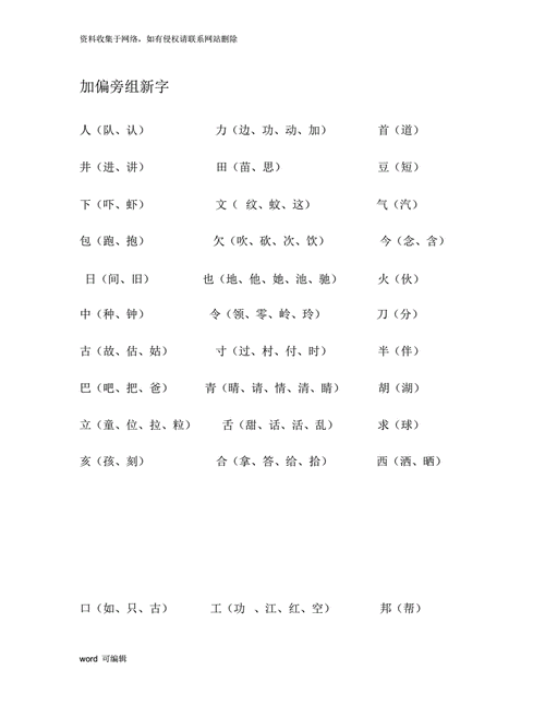 分加偏旁组成新字（车加偏旁组成新字）